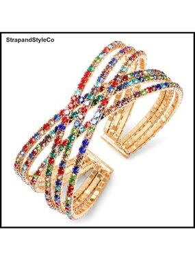 Rhinestone Crystal Braid Bangle Cuff Bracelet Adjustable Women's Jewelry